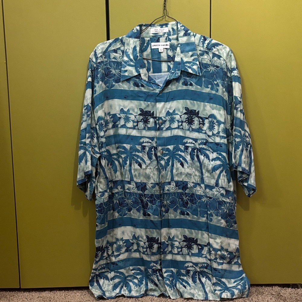 Pierre Cardin Blue Hawaiian Shirt Men’s Large